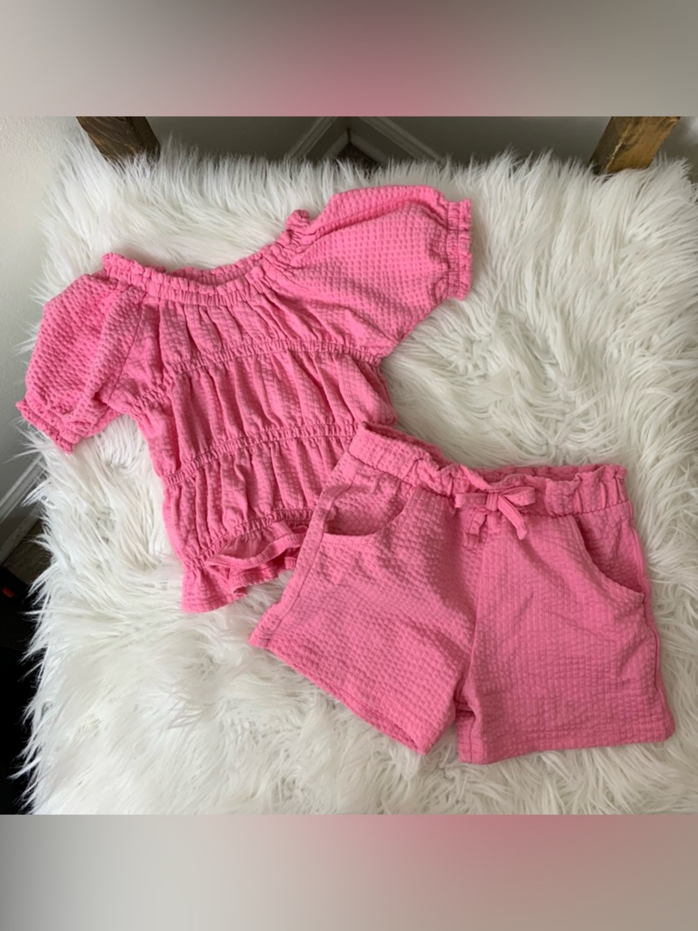 Garanimals Girls' Pink Waffle-Knit Shorts Set Size 18M